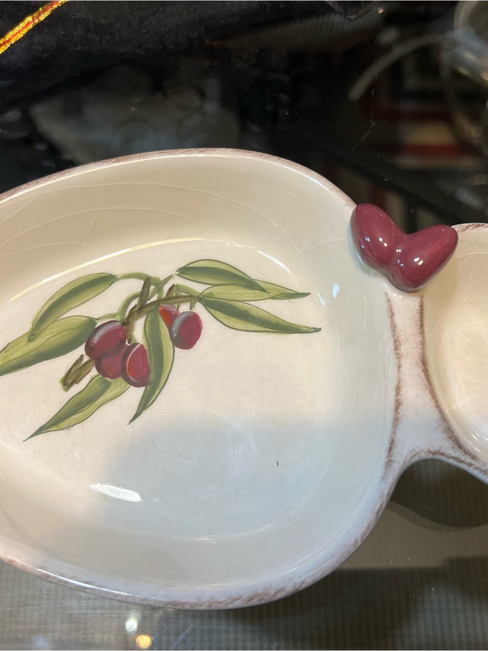 Sears Cream Ceramic Serving Bowl with Red Olive Accents